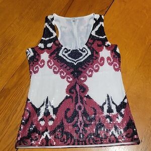 Cache Elegant Sequin Tank Top - Pink, Black, and White